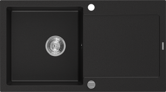 Mexen Leo Évier en granit à 1 bac avec égouttoir 900 x 500 mm, noir, siphon chromé - 6501901010-77