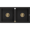 Mexen Mario évier en granit 2 bacs 820 x 436 mm, noir, siphon doré - 6504822000-77-G