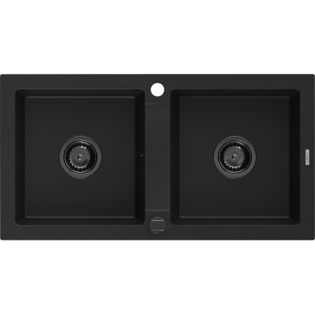 Mexen Mario évier en granit à 2 bacs 820 x 436 mm, noir, siphon noir - 6504822000-77-B