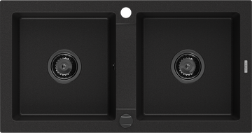 Mexen Mario évier en granit à 2 cuves 820 x 436 mm, Noir, siphon Noir - 6504822000-77-B
