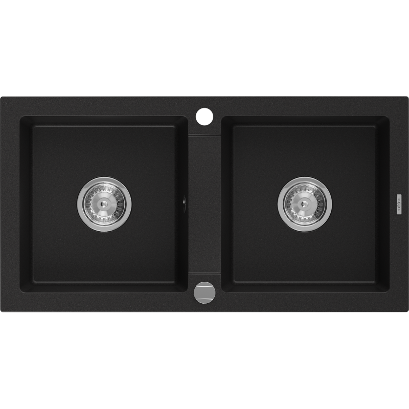 Mexen Mario évier en granit à 2 bacs 820 x 436 mm, noir, siphon chromé - 6504822000-77
