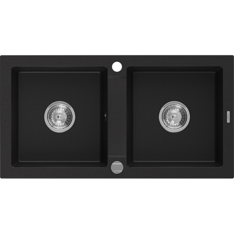 Mexen Mario évier en granit à 2 cuves 820 x 436 mm, Noir - 6504822000-77