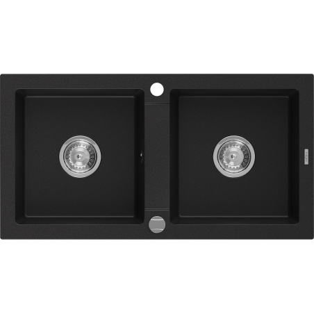 Mexen Mario évier en granit à 2 bacs 820 x 436 mm, noir, siphon chromé - 6504822000-77
