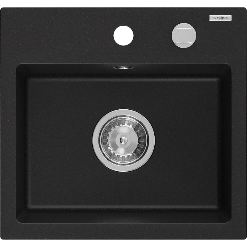 Mexen Milo évier en granit 1 bac 435 x 410 mm, noir, siphon chromé - 6505441000-77