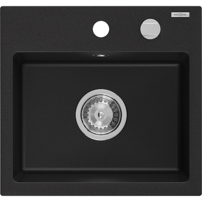 Mexen Milo évier en granit à 1 bac 435 x 410 mm, noir, siphon chromé - 6505441000-77