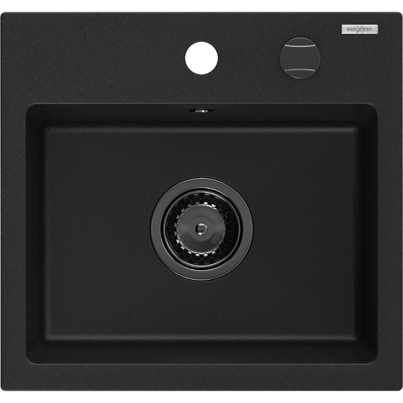 Mexen Milo évier en granit à 1 cuve 435 x 410 mm, Noir, siphon Noir - 6505441000-77-B