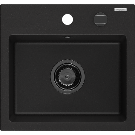 Mexen Milo évier en granit 1 bac 435 x 410 mm, noir, siphon noir - 6505441000-77-B