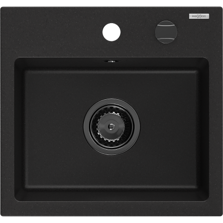 Mexen Milo évier en granit à 1 cuve 435 x 410 mm, Noir, siphon Noir - 6505441000-77-B