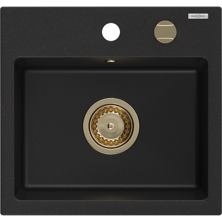 Mexen Milo évier en granit 1 bac 435 x 410 mm, noir, siphon doré - 6505441000-77-G