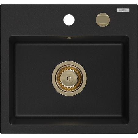 Mexen Milo évier en granit à 1 cuve 435 x 410 mm, Noir, siphon Or - 6505441000-77-G