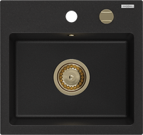 Mexen Milo évier en granit 1 bac 435 x 410 mm, noir, siphon doré - 6505441000-77-G