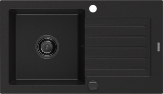 Mexen Pablo évier en granit 1 bac avec égouttoir 752 x 436 mm, noir, siphon noir - 6510751010-77-B