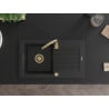 Mexen Pablo évier en granit 1-bac avec égouttoir 752 x 436 mm, noir, siphon doré - 6510751010-77-G