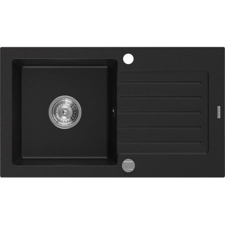 Mexen Pablo évier en granit 1 bac avec égouttoir 752 x 436 mm, noir, siphon chromé - 6510751010-77