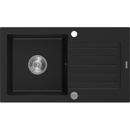Mexen Pablo évier en granit à 1 bac avec égouttoir 752 x 436 mm, noir, siphon chromé - 6510751010-77