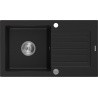 Mexen Pablo évier en granit à 1 bac avec égouttoir 752 x 436 mm, noir, siphon chromé - 6510751010-77