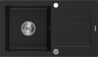 Mexen Pablo évier en granit à 1 bac avec égouttoir 752 x 436 mm, noir, siphon chromé - 6510751010-77