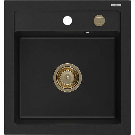 Mexen Vito évier en granit 1 bac 520 x 490 mm, noir, siphon doré - 6503521000-77-G