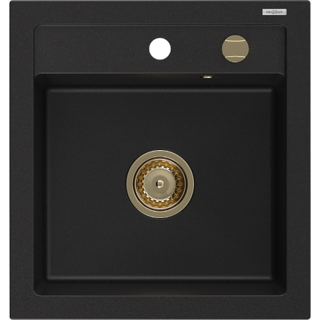 Mexen Vito évier en granit à 1 cuve 520 x 490 mm, Noir, siphon Or - 6503521000-77-G
