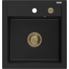 Mexen Vito évier en granit 1 bac 520 x 490 mm, noir, siphon doré - 6503521000-77-G