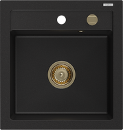 Mexen Vito évier en granit à 1 cuve 520 x 490 mm, Noir, siphon Or - 6503521000-77-G