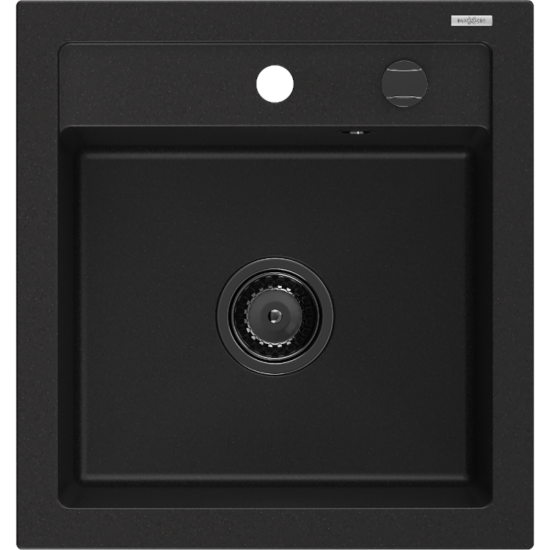 Mexen Vito évier de cuisine en granit 1 bac 520 x 490 mm, noir, siphon noir - 6503521000-77-B