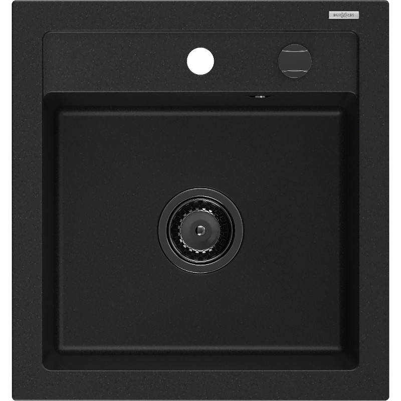 Mexen Vito évier en granit à 1 bac 520 x 490 mm, noir, siphon noir - 6503521000-77-B