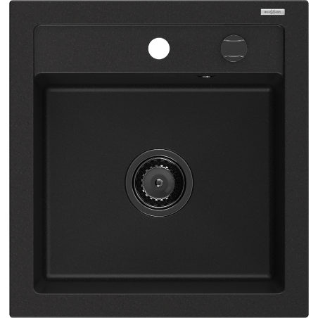 Mexen Vito évier de cuisine en granit 1 bac 520 x 490 mm, noir, siphon noir - 6503521000-77-B