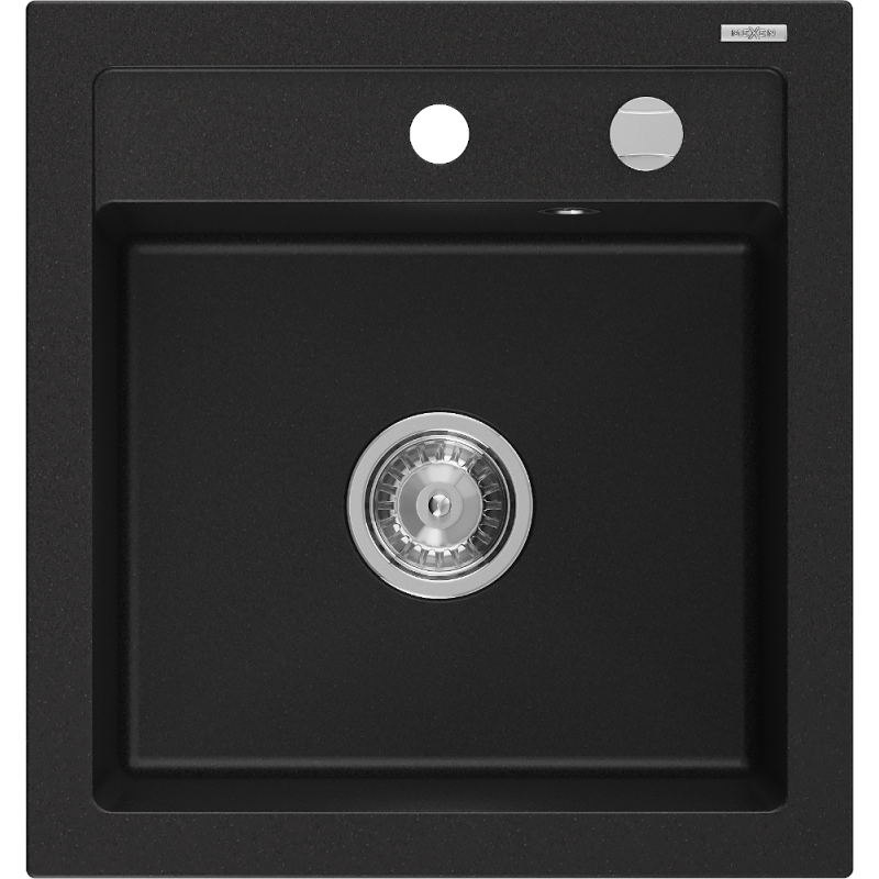 Mexen Vito évier en granit 1 bac 520 x 490 mm, noir, siphon chromé - 6503521000-77