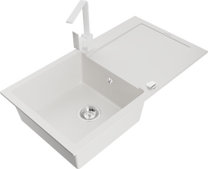 Mexen Leo évier en granit 1 bac avec égouttoir et robinet de cuisine Rita, blanc - 6501-20-670300-20