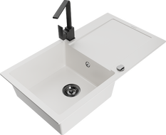 Mexen Leo évier en granit à 1 bac avec égouttoir et robinet de cuisine Rita, blanc - 6501-20-670300-70