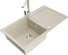 Mexen Leo évier en granit 1 bac avec égouttoir et robinet de cuisine Rita, beige - 6501-69-670300-00