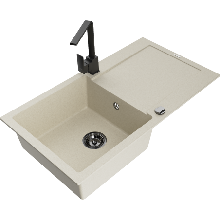 Mexen Leo évier en granit 1 bac avec égouttoir et robinet de cuisine Rita, beige - 6501-69-670300-70