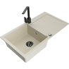 Mexen Leo évier en granit 1 bac avec égouttoir et robinet de cuisine Rita, beige - 6501-69-670300-70