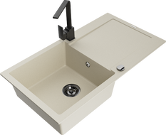 Mexen Leo évier en granit 1 cuve égouttoir avec robinet Rita, beige - 6501-69-670300-70