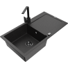 Mexen Leo Évier en granit 1 bac avec égouttoir et robinet de cuisine Rita, noir/argent métallique - 6501-73-670300-70-B