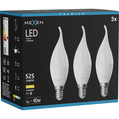 Mexen Nova 3x Ampoule LED flamme E14, C37, 5W, Chaude - 3000K, 525 lm - L106-E14-0530-01x03