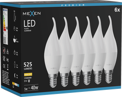 Mexen Nova 6x Ampoule LED flamme E14, C37, 5W, Chaude - 3000K, 525 lm - L106-E14-0530-01x06