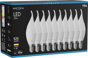 Mexen Nova 10x Ampoule LED flamme E14, C37, 5W, Chaude - 3000K, 525 lm - L106-E14-0530-01x10