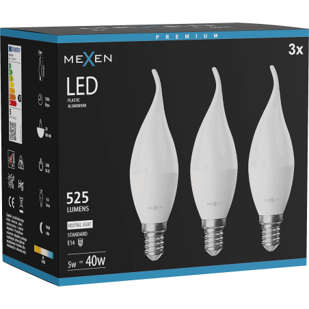 Mexen Nova 3x ampoule LED flamme E14, C37, 5W, Neutre - 4000K, 525 lm - L106-E14-0540-01x03