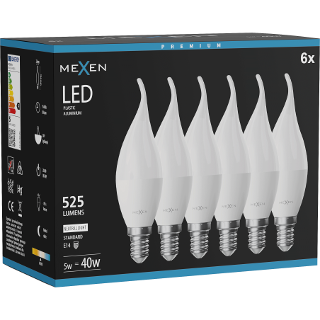 Mexen Nova 6x Ampoule LED flamme E14, C37, 5W, Neutre - 4000K, 525 lm - L106-E14-0540-01x06
