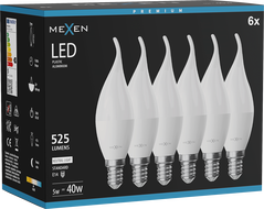 Mexen Nova 6x Ampoule LED flamme E14, C37, 5W, Neutre - 4000K, 525 lm - L106-E14-0540-01x06