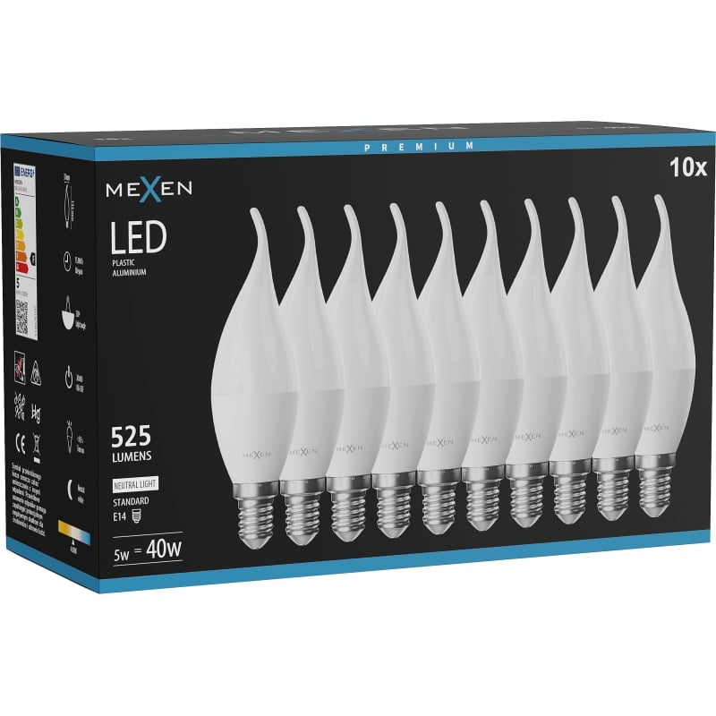 Mexen Nova 10x ampoule LED flamme E14, C37, 5W, Neutre - 4000K, 525 lm - L106-E14-0540-01x10