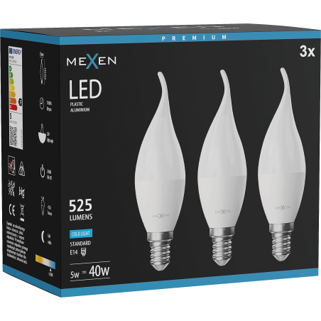 Mexen Nova 3x Ampoule LED flamme E14, C37, 5W, Froid - 6500K, 525 lm - L106-E14-0565-01x03