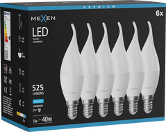Mexen Nova 6x Ampoule LED flamme E14, C37, 5W, Froide - 6500K, 525 lm - L106-E14-0565-01x06