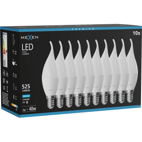 Mexen Nova 10x Ampoule LED flamme E14, C37, 5W, Froid - 6500K, 525 lm - L106-E14-0565-01x10