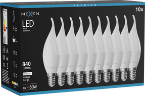 Mexen Nova 10x Ampoule LED flamme E14, C37, 8W, Neutre - 4000K, 840 lm - L106-E14-0840-01x10