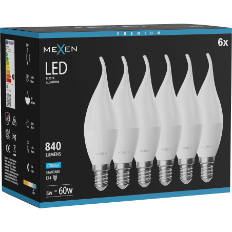 Mexen Nova 6x Ampoule LED flamme E14, C37, 8W, Froid - 6500K, 840 lm - L106-E14-0865-01x06