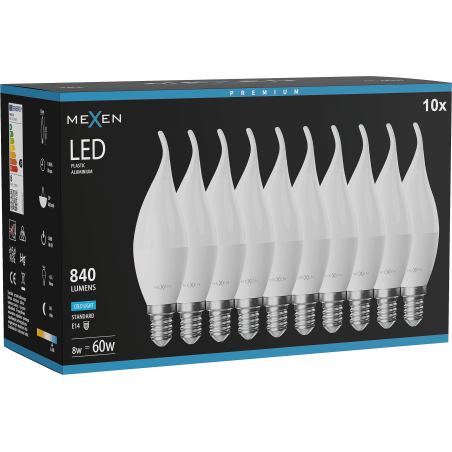 Mexen Nova 10x Ampoule LED flamme E14, C37, 8W, Froid - 6500K, 840 lm - L106-E14-0865-01x10