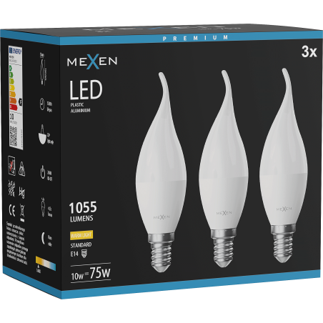 Mexen Nova 3x Ampoule LED flamme E14, C37, 10W, Chaude - 3000K, 1055 lm - L106-E14-1030-01x03